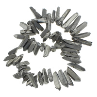 Natuurlijke Plating Quartz parels, Bergkristal, Nuggets, silver plated, 6-11x19-48x7-17mm, Gat:Ca 1.2mm, Lengte Ca 17.5 inch, 2strengen/Lot, Ca 53pC's/Strand, Verkocht door Lot