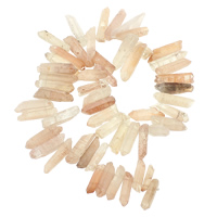 Grânulos de quartzo natural tingido, Cristal branco, Pepitas, rosa, 5-10x23-44x6-11mm, Buraco:Aprox 1mm, comprimento Aprox 16 inchaltura, 2vertentespraia/Lot, Aprox 54PCs/Strand, vendido por Lot