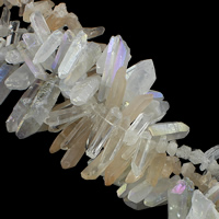 Natuurlijke Plating Quartz parels, Bergkristal, Nuggets, half-plated, gemengde kleuren, 2-16x21-53x4-16mm, Gat:Ca 1mm-1.5mm, Lengte Ca 16 inch, 2strengen/Lot, Ca 59pC's/Strand, Verkocht door Lot