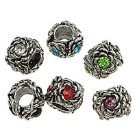 Perles European en alliage de zinc, rondelle, Plaqué de couleur d'argent, sans filetage & avec strass, plus de couleurs à choisir, protéger l'environnement, sans nickel, plomb et cadmium, 9.50x12mm, Trou:Environ 5mm, 200PC/lot, Vendu par lot