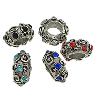 Perles European en alliage de zinc, rondelle, Plaqué de couleur d'argent, sans filetage & avec strass, plus de couleurs à choisir, protéger l'environnement, sans nickel, plomb et cadmium, 5x11mm, Trou:Environ 5mm, 300PC/lot, Vendu par lot