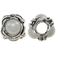 Perles European en alliage de zinc, avec résine, fleur, Plaqué de couleur d'argent, perle d'imitation & sans filetage, protéger l'environnement, sans nickel, plomb et cadmium, 9x11x9mm, Trou:Environ 4.5mm, 300PC/lot, Vendu par lot