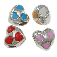 Zinc Alloy stort hul vulst, Heart, platin farve forgyldt, emalje, flere farver til valg, nikkel, bly & cadmium fri, 10x10x8mm, Hole:Ca. 4mm, 200pc'er/Lot, Solgt af Lot