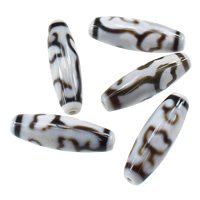 Natuurlijke Tibetaanse Agaat Dzi Beads, Ovaal, lotus & two tone, Grade A, 12x38mm, Gat:Ca 2mm, 2pC's/Lot, Verkocht door Lot