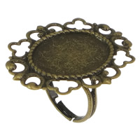 Messing Bezel Ring Base, Flower, antik bronze farve forgyldt, nikkel, bly & cadmium fri, 32mm, Hole:Ca. 2mm, Indvendig diameter:Ca. 15x20mm, Størrelse:7, 50pc'er/Lot, Solgt af Lot