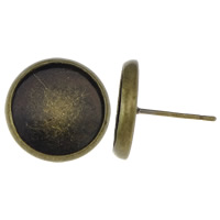 Clou boucle d'oreille en laiton, Plat rond, Plaqué de couleur de bronze antique, protéger l'environnement, sans nickel, plomb et cadmium, 14x14mm, Diamètre intérieur:Environ 12mm, 100PC/lot, Vendu par lot