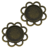 Montures de cabochon en alliage de zinc, fleur, Plaqué de couleur de bronze antique, protéger l'environnement, sans nickel, plomb et cadmium, 24x24x2mm, Diamètre intérieur:Environ 14mm, 100PC/lot, Vendu par lot