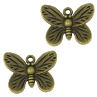 Pendentifs animaux en alliage de zinc, papillon, Plaqué de couleur de bronze antique, protéger l'environnement, sans nickel, plomb et cadmium, 17x14x2mm, Trou:Environ 1mm, 100PC/lot, Vendu par lot