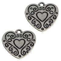 Pendentifs coeur en alliage de zinc, Plaqué de couleur d'argent, protéger l'environnement, sans nickel, plomb et cadmium, 19x18x2mm, Trou:Environ 2mm, 100PC/lot, Vendu par lot