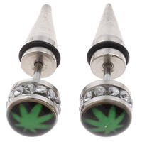 Gioielleria da Piercing orecchio in acciaio inox, with gomma, adesivo epoxi & con strass, colore originale, 7x25mm, Venduto da coppia