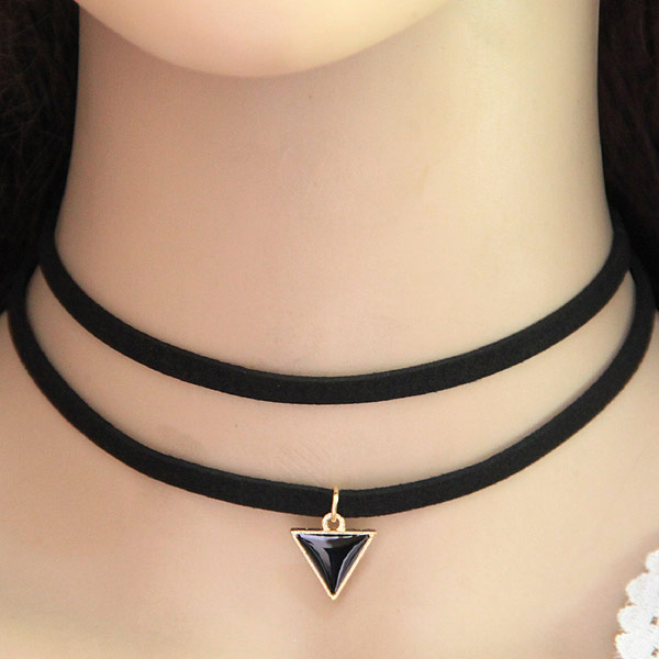 Fløjl Choker, Zinc Alloy, med Velveteen Cord, med 5cm extender kæde, Triangle, guldfarve belagt, emalje & 2-streng, bly & cadmium fri, 330x380mm, Solgt Per Ca. 12.99 inch Strand