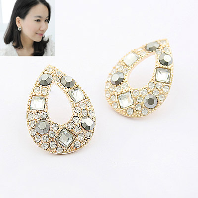 Strass Earring, Zinc Alloy, Traan, gold plated, met Tsjechische strass, lood en cadmium vrij, 25x18mm, Verkocht door pair