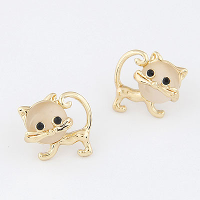 Gatos ojo pendiente, aleación de zinc, con Ojo de gato, chapado en color dorado, libre de plomo & cadmio, 17mm, Vendido por Par