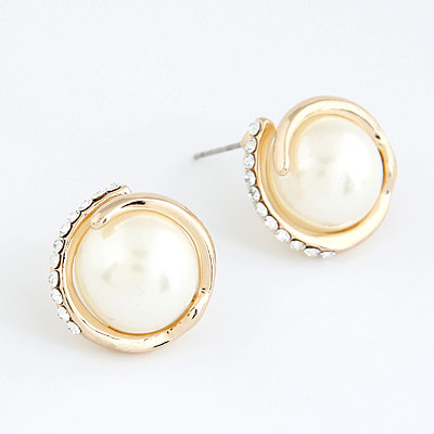 Rhinestone Ørering, Zinc Alloy, med tjekkisk & Glass Pearl, platineret, bly & cadmium fri, 18mm, Solgt af par