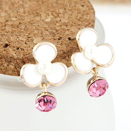 Zinc Alloy Drop Earring, Bloem, gold plated, glazuur, lood en cadmium vrij, 23x15mm, Verkocht door pair