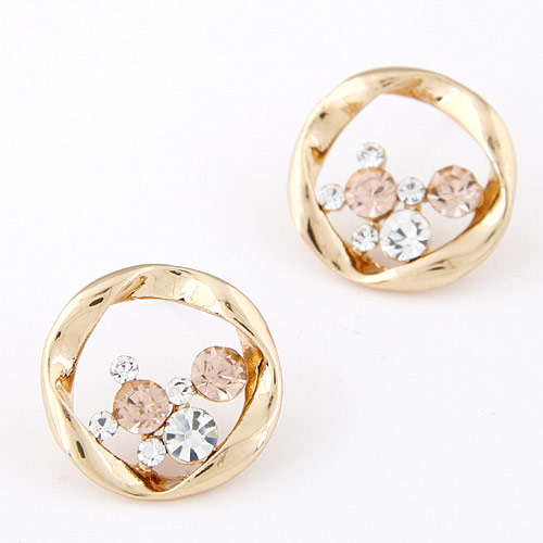 Strass Earring, Zinc Alloy, gold plated, met Tsjechische strass, lood en cadmium vrij, 20mm, Verkocht door pair