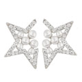 Lo zinco in lega Stud Earring, lega in zinco, with Perle di plastica ABS, Stella, placcato color platino, con strass, bianco, assenza di piombo & cadmio, 23x15mm, Venduto da coppia