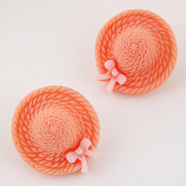 Boucle d'oreille résine, avec alliage de zinc, chapeau, Placage de couleur d'or, orange rougeâtre, 25mm, Vendu par paire