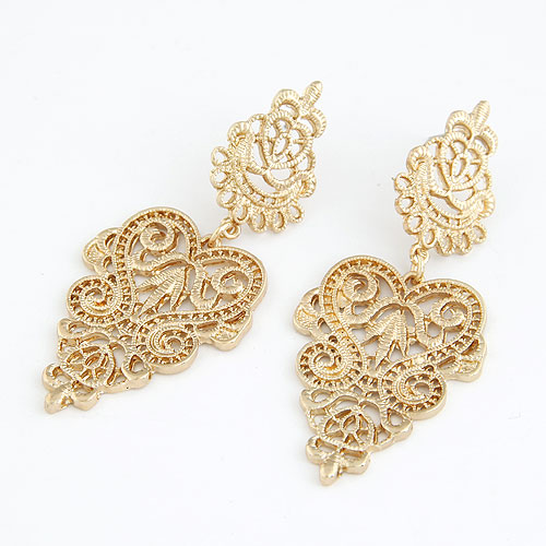 Zinc Alloy Drop Earring, gold plated, lood en cadmium vrij, 62x27mm, Verkocht door pair