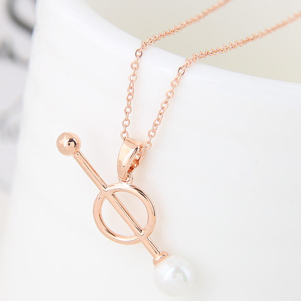 Brass Necklace with pearl rose gold color plated oval chain Sold Per 15.75 Inch Strand