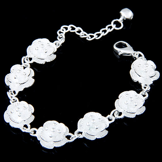 Sinc Alloy Bracelet, le 5cm slabhra extender, Flower, dath airgid plated, luaidhe & caidmiam saor in aisce, 13mm, Díolta Per Thart 7 Inse Snáithe