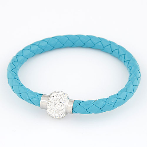 PU Cord Armbånd, med Rhinestone, zinklegering lås, platin farve forgyldt, Skyblue, 13mm, Solgt Per Ca. 7.87 inch Strand