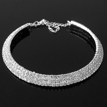 Zinklegierung Schmuck Halskette, mit Strass, mit Verlängerungskettchen von 8cm, Platinfarbe platiniert, frei von Blei & Kadmium, 8mm, verkauft per ca. 13.5 ZollInch Strang