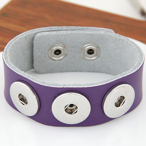 Chunk Bracciale Button, lega in zinco, with corda in pelle di vitello, placcato color platino, viola, assenza di piombo & cadmio, 180x24mm, Venduto per Appross. 7 pollice filo