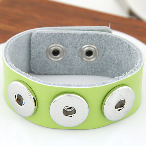 Snap Button Bracelet Zinc Alloy with Cowhide platinum color plated light green lead & cadmium free Sold Per Approx 7 Inch Strand