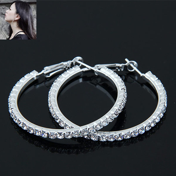 Zinc Alloy Hoop Earring, med Rhinestone, platineret, bly & cadmium fri, 40mm, Solgt af par