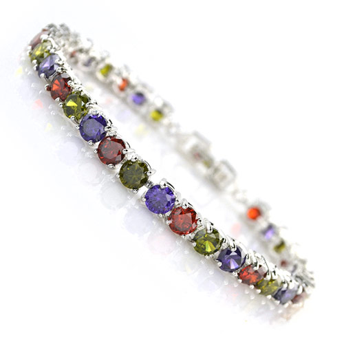 Zircon cubique Bracelet, laiton, avec zircon cubique, Plaqué de platine, multicolore, sans plomb et cadmium, 7mm, Vendu par Environ 6.69 pouce brin