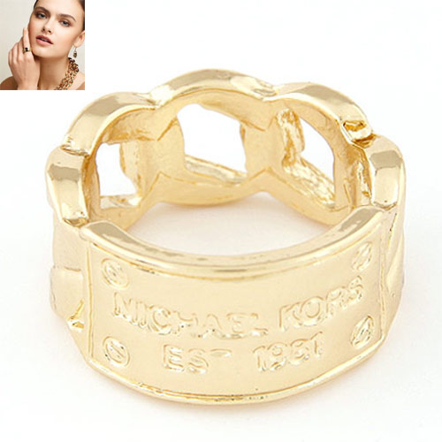 Zinc Alloy fingerring, Brev, ægte forgyldt, bly & cadmium fri, 12mm, Størrelse:6.5, Solgt af PC