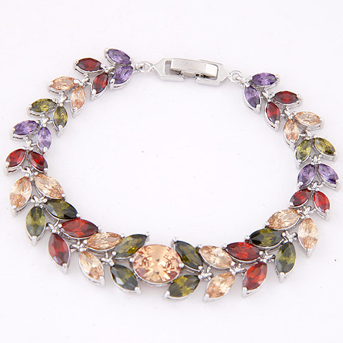 Zircon cubique Bracelet, laiton, avec zircon cubique, Plaqué de platine, facettes, multicolore, protéger l'environnement, sans nickel, plomb et cadmium, 170x13mm, Vendu par Environ 6.69 pouce brin