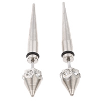 Rozsdamentes acél Ear Piercing ékszerek, Stainless Steel, -val Gumi, Kúp, strasszos, az eredeti szín, 2x42mm, Által értékesített pár