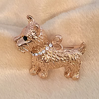 Broche de strass, alliage de zinc, chien, Plaqué de couleur d'or rose, avec strass, protéger l'environnement, sans nickel, plomb et cadmium, 37x30mm, 50PC/lot, Vendu par lot