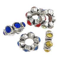 Zinc Alloy Spacer perler, Rondelle, antik sølv farve forgyldt, med rhinestone, flere farver til valg, nikkel, bly & cadmium fri, 5x13mm, Hole:Ca. 5mm, 100pc'er/Lot, Solgt af Lot