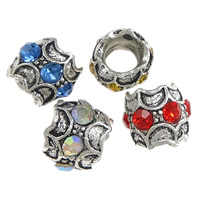 Zinc Alloy European perler, Drum, antik sølv farve forgyldt, uden trold & med rhinestone, flere farver til valg, nikkel, bly & cadmium fri, 10x11mm, Hole:Ca. 5mm, 100pc'er/Lot, Solgt af Lot