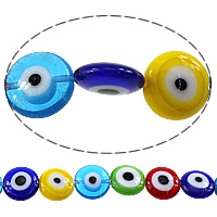 Evil Eye Lampwork Kralen, Rond plat, boze oog patroon, gemengde kleuren, 12x5.50mm, Gat:Ca 1mm, Lengte Ca 16 inch, 10strengen/Lot, Ca 34pC's/Strand, Verkocht door Lot