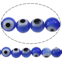 Evil Eye Χάντρες Lampwork, Γυάλινα, Γύρος, το κακό μάτι μοτίβο, μπλε, 4mm, Τρύπα:Περίπου 0.5mm, Μήκος Περίπου 16 inch, 10Σκέλη/Παρτίδα, Περίπου 105PCs/Strand, Sold Με Παρτίδα