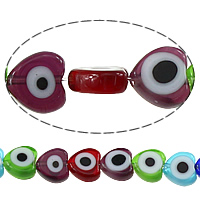 Evil Eye Χάντρες Lampwork, Γυάλινα, Καρδιά, το κακό μάτι μοτίβο, μικτά χρώματα, 8x8x3mm, Τρύπα:Περίπου 1mm, Μήκος Περίπου 16 inch, 10Σκέλη/Παρτίδα, Περίπου 55PCs/Strand, Sold Με Παρτίδα