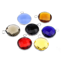 Brass Jewelry Pendants with Glass Flat Round silver color plated faceted mixed colors nickel lead & cadmium free Approx 2mm Sold By Lot