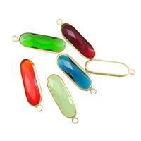 Brass Jewelry Pendants with Glass Flat Oval gold color plated faceted mixed colors nickel lead & cadmium free Approx 2mm Sold By Lot