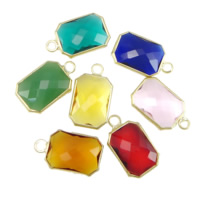 Bijoux pendentifs en laiton, avec verre, rectangle, Placage de couleur d'or, facettes, couleurs mélangées, protéger l'environnement, sans nickel, plomb et cadmium, 10x14x5mm, Trou:Environ 2mm, 20PC/lot, Vendu par lot