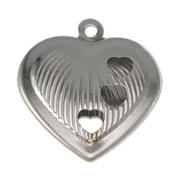 Acier inoxydable Coeur Pendentifs, creux, couleur originale, 15x17x3mm, Trou:Environ 1mm, 500PC/lot, Vendu par lot