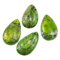 Impression Jasper Pendel, Teardrop, naturlig, 20x35x6.50mm, Hole:Ca. 1mm, 10pc'er/Lot, Solgt af Lot