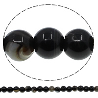 Natural Black Agaat kralen, Zwarte Agaat, Ronde, verschillende grootte voor keus, Gat:Ca 1mm, Lengte Ca 15 inch, Verkocht door Lot