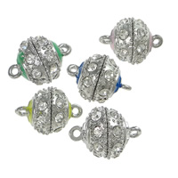 Zinc Alloy Magnetic Clasp Round platinum color plated enamel & with rhinestone & single-strand nickel lead & cadmium free Approx 1.5mm Sold By Lot