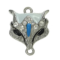 Sinc Alloy Clasp maighnéadach, Fox, dath platanam plátáilte, cruan & le rhinestone & singil-snáithe, nicil, luaidhe & caidmiam saor in aisce, 18x22x9mm, Poll:Thart 2mm, 30ríomhairí pearsanta/Lot, Díolta De réir Lot