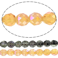 Abalorios de Cristal Esféricos, medio-chapado, facetas & glaseado, color mixto, 10mm, agujero:aproximado 1mm, longitud aproximado 15.5 Inch, 5Strandsfilamento/Grupo, aproximado 40PCs/Sarta, Vendido por Grupo