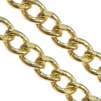 Messinki soikea ketju, kullan väri kullattu, Curb Chain, nikkeli, lyijy ja kadmium vapaa, 1.70x1.30x0.50mm, Pituus 100 m, Myymät erä